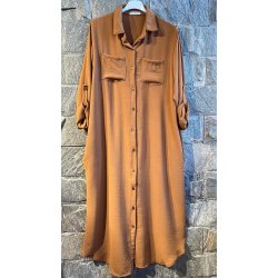 Skjorte kjole med lommer og 3/4 rmer