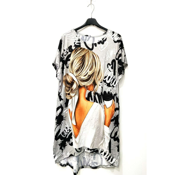 TILBUD - Sweater kjole med print  Str. 38-46