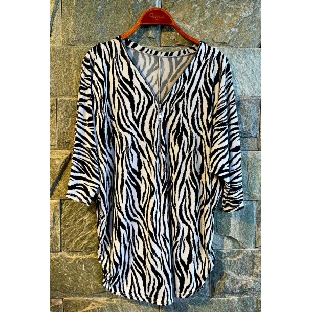 Bluse med 3/4 rmer og lynls