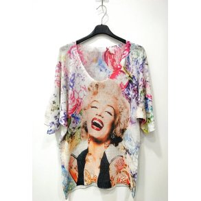 Bluse i strik med print - str. 36-46