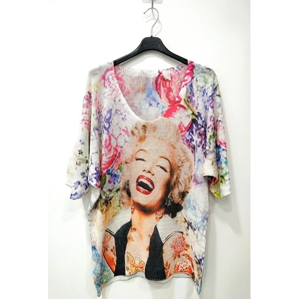 Bluse i strik med print - str. 36-46