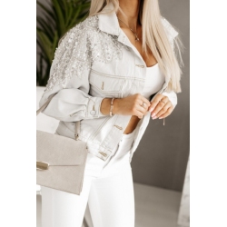 Denim jakke med rhinstene og perler