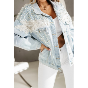 Denim jakke med rhinstene og perler