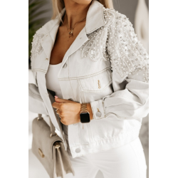 Denim jakke med rhinstene og perler