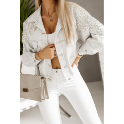 Denim jakke med rhinstene og perler