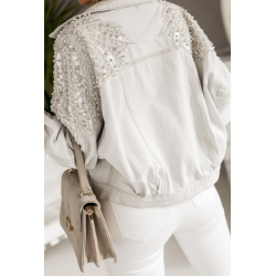 Denim jakke med rhinstene og perler