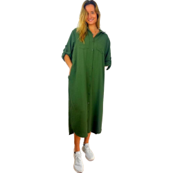 Skjorte kjole med lommer og 3/4 rmer