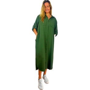 Skjorte kjole med lommer og 3/4 rmer