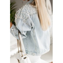 Denim jakke med rhinstene og perler